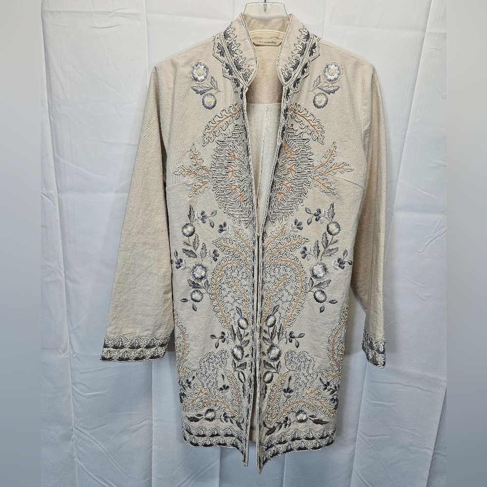 Soft Surroundings NWOT Embroidered Cream Lined Jacket